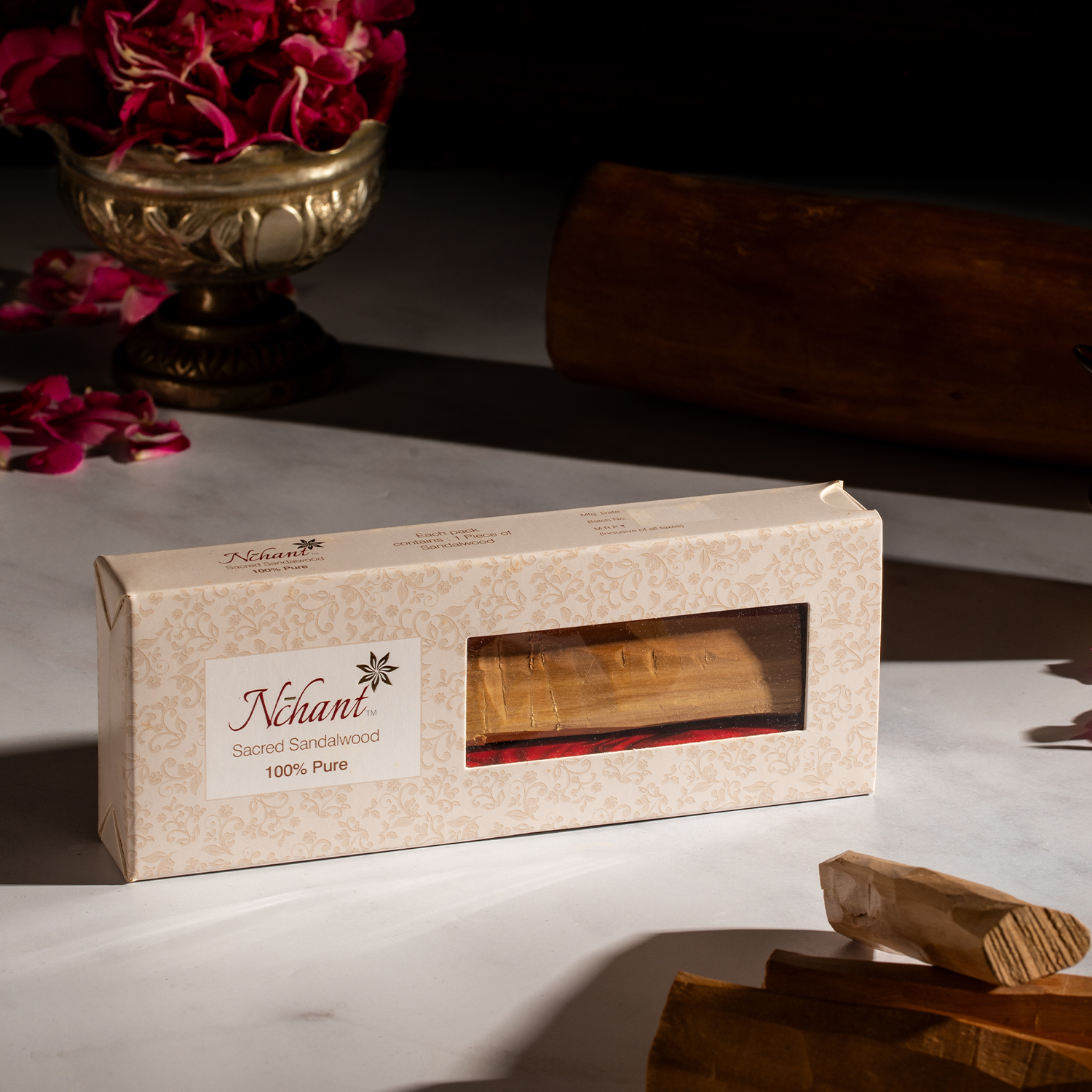 Nchant’s Premium Sandalwood Log for Rituals, Meditation, and Energy Cleansing