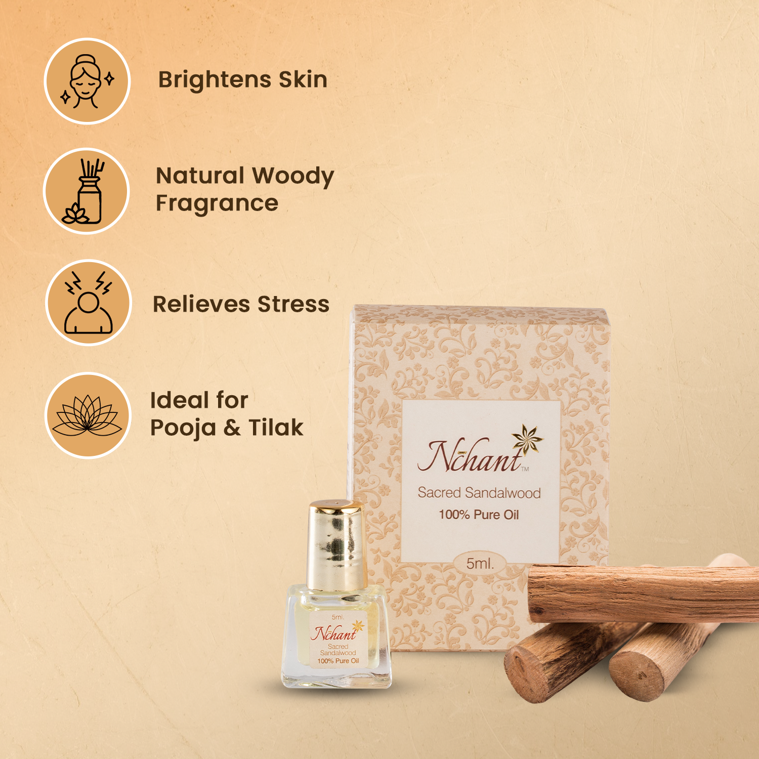 Nchant’s Pure Sandalwood Oil for Rituals, Skincare, and Aromatherapy