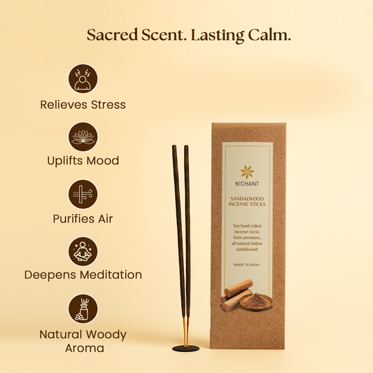 Nchant’s Pure Sandalwood Incense Sticks for Meditation, Rituals, and Relaxation