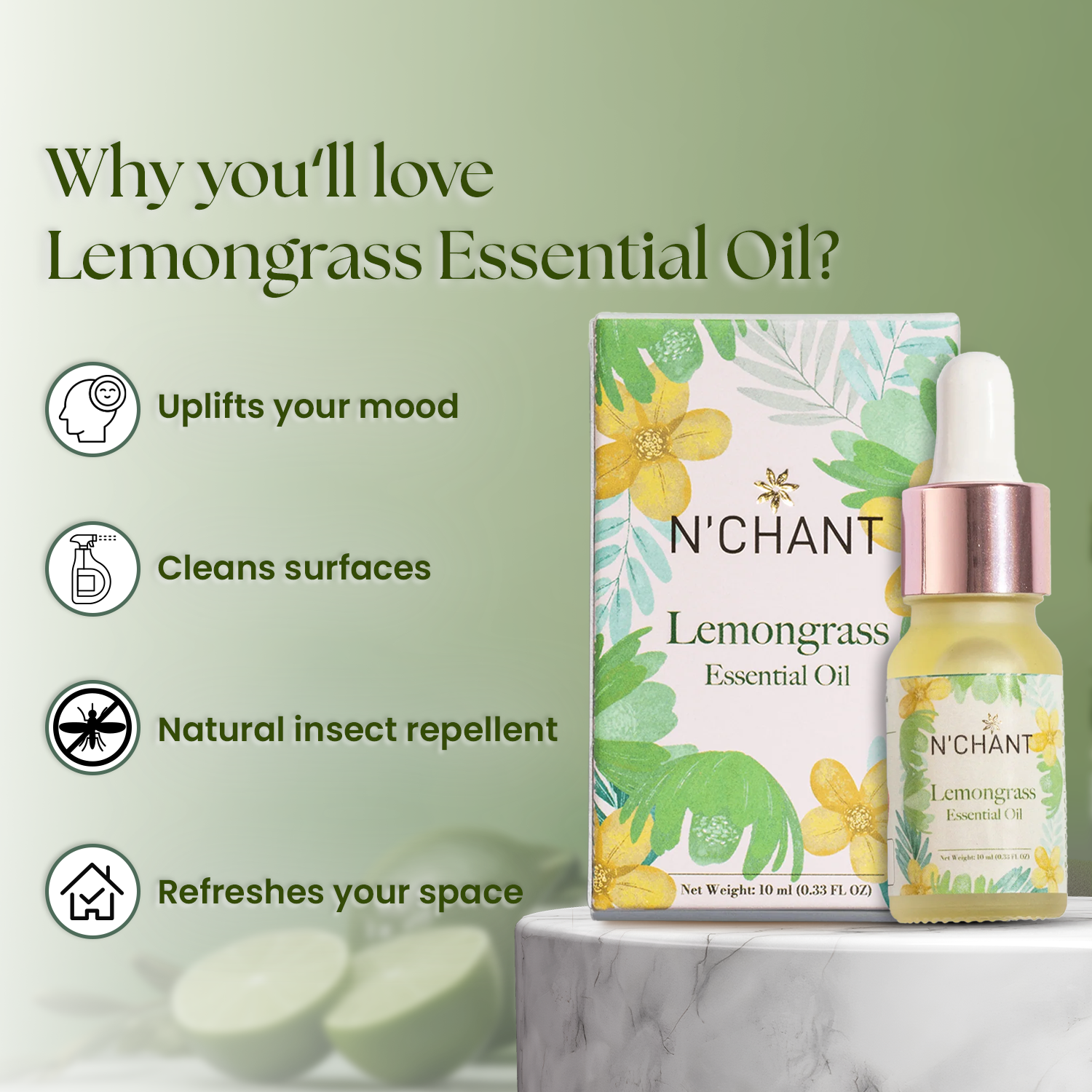 Nchant’s Lemongrass Essential Oil for Purity & Peace