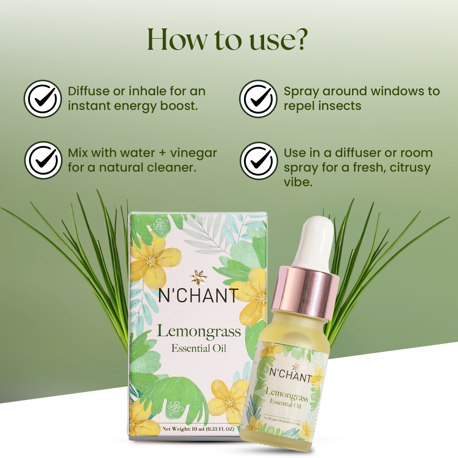 Nchant’s Lemongrass Essential Oil for Purity & Peace