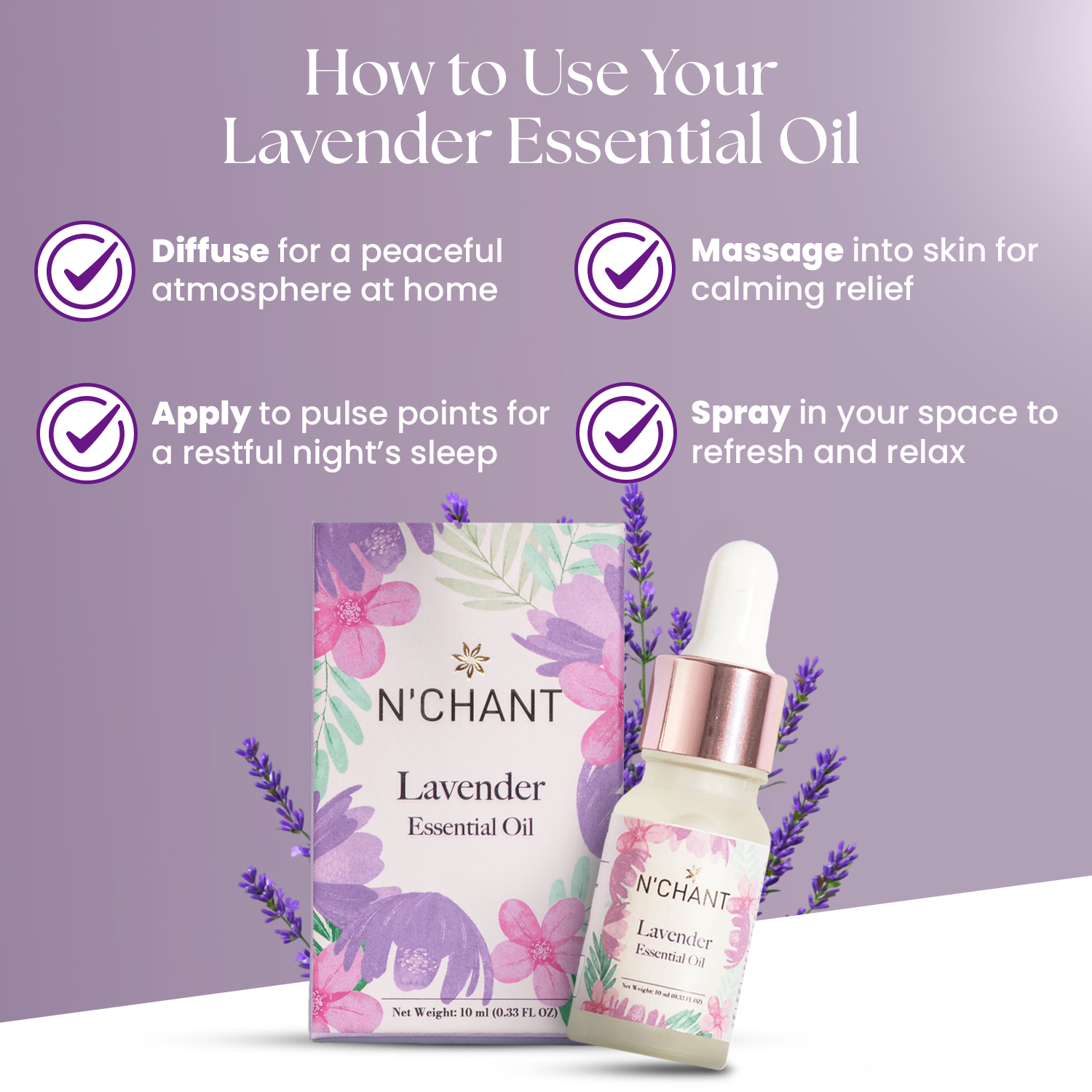 Nchant’s Lavender Essential Oil for Skin, Sleep & Aromatherapy